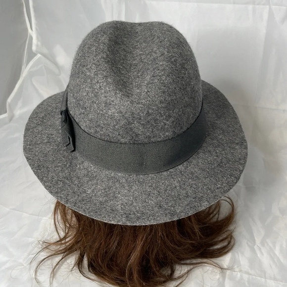 RAFFAELLO BETTINI Grey Felt Wool Fedora Hat Orgami Fold Ribbon & Band Italy S - Picture 3 of 7